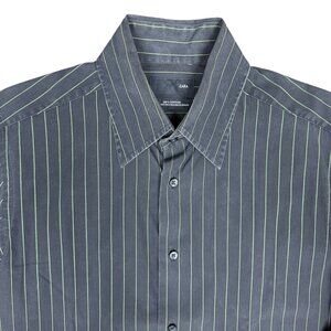 Men's ZARA Button-Down Dress Shirt‎ Charcoal w/ Lime Pinstripe- Size Medium